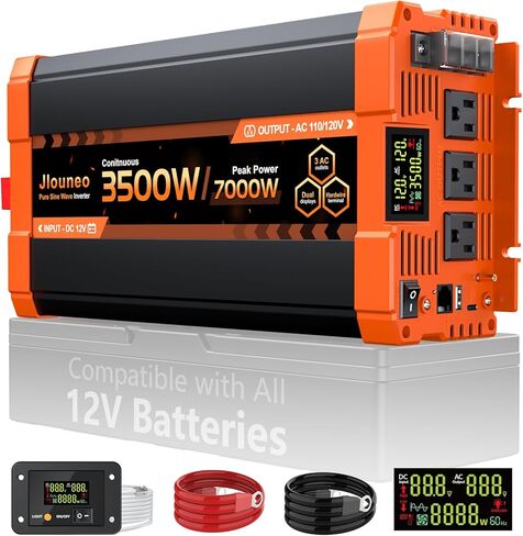 2000W Pure Sine Wave Inverter, 12V DC to 120V AC Power Inverter, 4000W Peak for RV, Truck, Solar, Camping, Home Backup Use, with 3 AC Outlets, Remote Control, Dual LCD Display, Hardwire Port in Saudi Arabia
