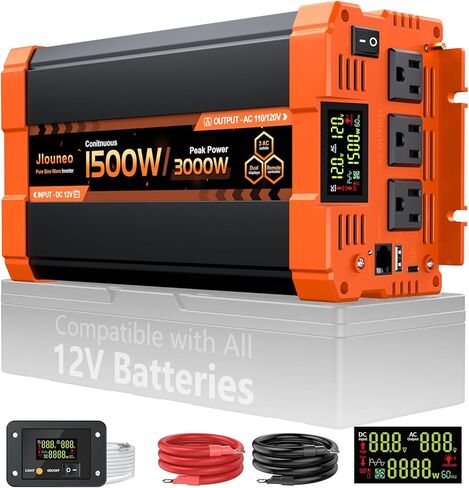 2000W Pure Sine Wave Inverter, 12V DC to 120V AC Power Inverter, 4000W Peak for RV, Truck, Solar, Camping, Home Backup Use, with 3 AC Outlets, Remote Control, Dual LCD Display, Hardwire Port in Kuwait