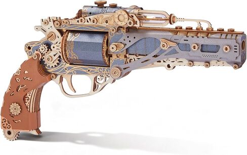 FUNPOLA 3D Wooden Puzzle Steam Revolver Model – Steampunk Mechanical Revolver DIY Assembly Kit, Unique Creative Gift for Adults and Teens in Saudi Arabia