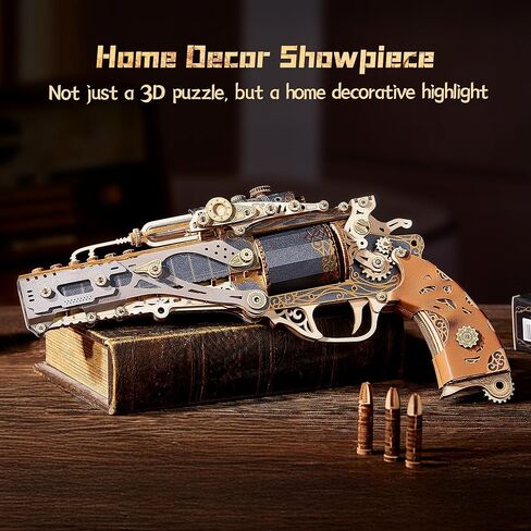 FUNPOLA 3D Wooden Puzzle Steam Revolver Model – Steampunk Mechanical Revolver DIY Assembly Kit, Unique Creative Gift for Adults and Teens in Saudi Arabia