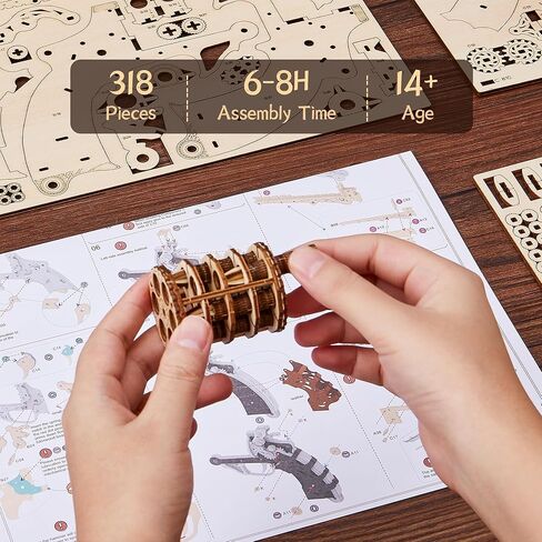 FUNPOLA 3D Wooden Puzzle Steam Revolver Model – Steampunk Mechanical Revolver DIY Assembly Kit, Unique Creative Gift for Adults and Teens in Saudi Arabia