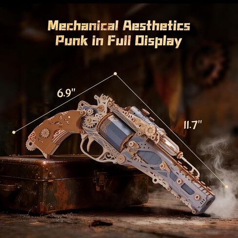 FUNPOLA 3D Wooden Puzzle Steam Revolver Model – Steampunk Mechanical Revolver DIY Assembly Kit, Unique Creative Gift for Adults and Teens in Saudi Arabia