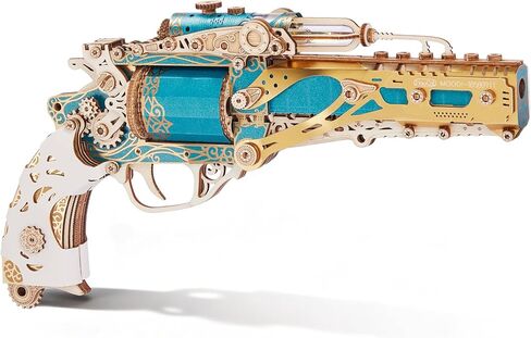 FUNPOLA 3D Wooden Puzzle Steam Revolver Model – Steampunk Mechanical Revolver DIY Assembly Kit, Unique Creative Gift for Adults and Teens in Saudi Arabia