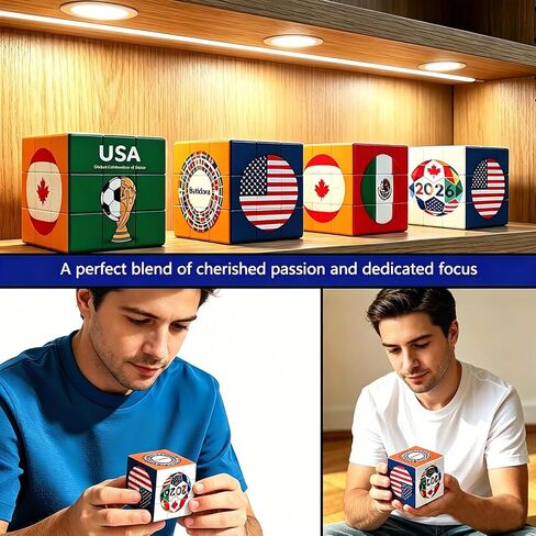 2026 World Soccer Cup Themed 3x3 Puzzle Cube 2.2x2.2in– High Difficulty Restore, Factory-Dry No Lube – Collectible Display Piece with Acrylic Box in Saudi Arabia