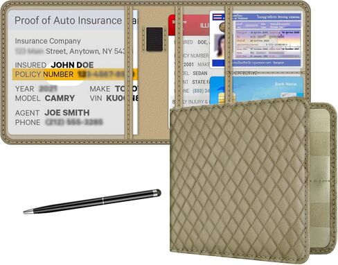 bvya Car Registration Insurance Card Holder, Glove Box Organizer Documents, ID, Driver License, Key Contact Paperwork Wallet, Accessories Storage Case for Truck, Vehicle, Auto, Men & Women with a Pen in Kuwait