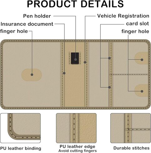 bvya Car Registration Insurance Card Holder, Glove Box Organizer Documents, ID, Driver License, Key Contact Paperwork Wallet, Accessories Storage Case for Truck, Vehicle, Auto, Men & Women with a Pen in Kuwait