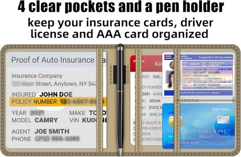 bvya Car Registration Insurance Card Holder, Glove Box Organizer Documents, ID, Driver License, Key Contact Paperwork Wallet, Accessories Storage Case for Truck, Vehicle, Auto, Men & Women with a Pen in Kuwait