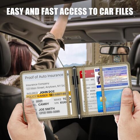 bvya Car Registration Insurance Card Holder, Glove Box Organizer Documents, ID, Driver License, Key Contact Paperwork Wallet, Accessories Storage Case for Truck, Vehicle, Auto, Men & Women with a Pen in Kuwait