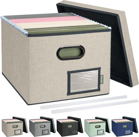 BALEINE File Organizer Box with Lid, Collapsible File Folder Organizer with Plastic Slide, Filing Box for Office Home Document Organizer Storage (Green, 2PK) in Saudi Arabia