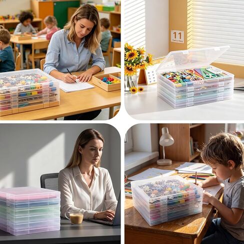 5 Packs Scrapbook Paper Storage, Stackable Plastic File Storage Box Set with Sticky Index Tabs, Lager Sizes Craft Organizer Storage, U-Shaped Locking Mechanism, Ideal for Document Organizer in Saudi Arabia