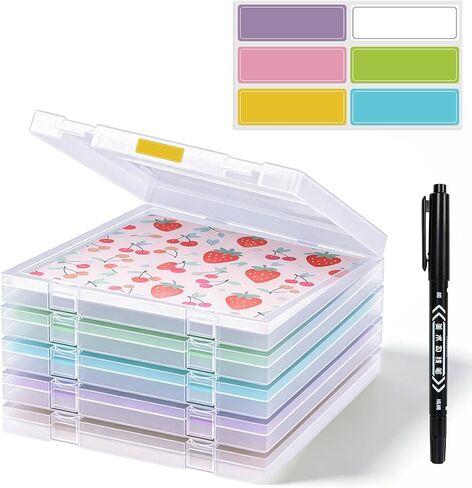 5 Packs Scrapbook Paper Storage, Stackable Plastic File Storage Box Set with Sticky Index Tabs, Lager Sizes Craft Organizer Storage, U-Shaped Locking Mechanism, Ideal for Document Organizer in Saudi Arabia