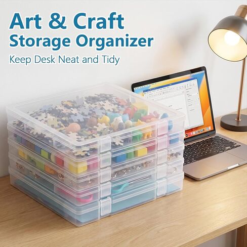 5 Packs Scrapbook Paper Storage, Stackable Plastic File Storage Box Set with Sticky Index Tabs, Lager Sizes Craft Organizer Storage, U-Shaped Locking Mechanism, Ideal for Document Organizer in Saudi Arabia