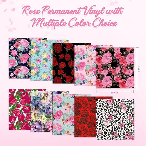 Tintnut Red Rose Permanent Adhesive Vinyl - 10 Sheets 12"x10" Rose-Themed Self-Adhesive Vinyl for Cutting Machine, Waterproof Vinyl for DIY Personalized Gifts & Craft Projects in Kuwait