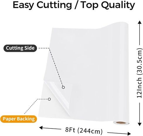 IModeur Glossy White Permanent Vinyl - 12" x 8 FT Permanent Adhesive Vinyl Roll for Cup Deco, Party Decoration, Sticker. in Saudi Arabia