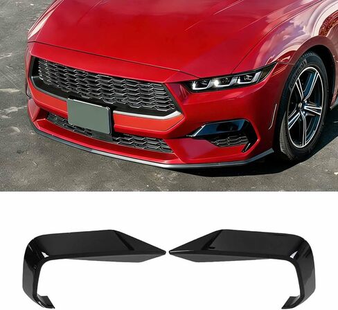 A Pair Front Lower Side Grille Inserts Covers for Ford Mustang EcoBoost 2024-2025 ABS Plastic Add On(Glossy Black) in Kuwait