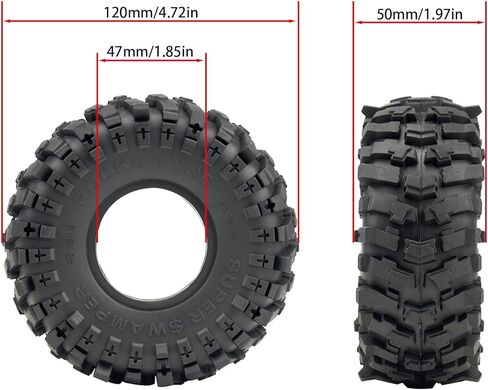 إطارات DJX 4 قطع 1.9 بوصة 120 مم إطارات مطاطية فائقة النعومة مع حشوة إسفنجية لسيارة زاحفة محورية SCX10 I II III D90 D110 TRX4 Redcat Etc 1/10 RC in Kuwait