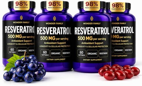 Resveratrol Supplement 500mg – 98% Trans Resveratrol 1000mg Organic Complex – NAD Resveratrol Antioxidants & Anti Aging Supplement for Heart Health, Wellness Formula, Healthy Cell Support in Saudi Arabia
