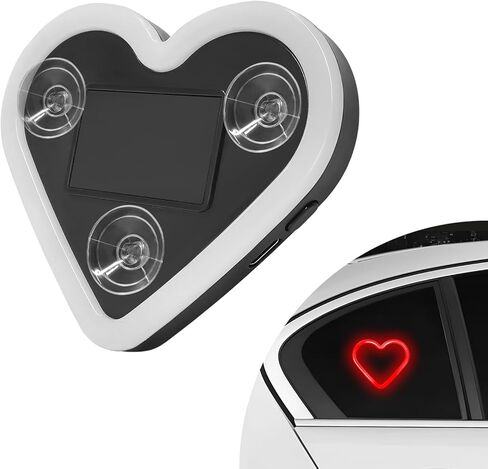 Sun Walker Heart-Shaped Car LED Ambient Light, Solar-Powered Love Heart Lamp Vehicle C-Pillar Atmosphere Light, Vibration-Sensing Triangle Window Lights Car Interior Decoration (Red) in Kuwait