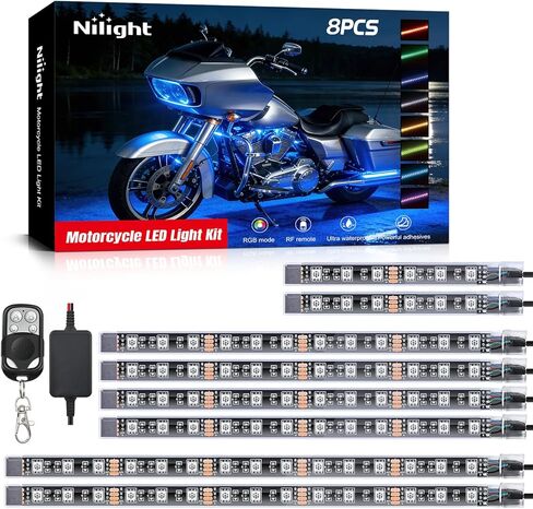 Nilight 20PCS Motorcycle RGB LED Light Kit Waterproof Multi Color Atmosphere Neon Accent Lights Lamp APP and Remote Control Underbody Strips for Harley Davidson Honda Kawasaki Yamaha Suzuki in Kuwait