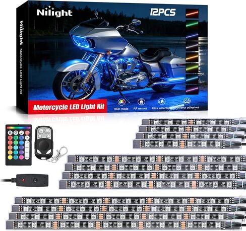 Nilight 20PCS Motorcycle RGB LED Light Kit Waterproof Multi Color Atmosphere Neon Accent Lights Lamp APP and Remote Control Underbody Strips for Harley Davidson Honda Kawasaki Yamaha Suzuki in Kuwait