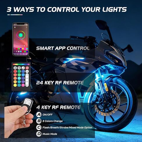 Nilight 20PCS Motorcycle RGB LED Light Kit Waterproof Multi Color Atmosphere Neon Accent Lights Lamp APP and Remote Control Underbody Strips for Harley Davidson Honda Kawasaki Yamaha Suzuki in Kuwait