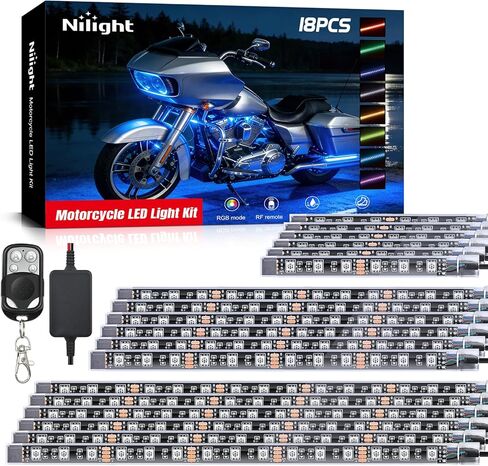 Nilight 20PCS Motorcycle RGB LED Light Kit Waterproof Multi Color Atmosphere Neon Accent Lights Lamp APP and Remote Control Underbody Strips for Harley Davidson Honda Kawasaki Yamaha Suzuki in Kuwait