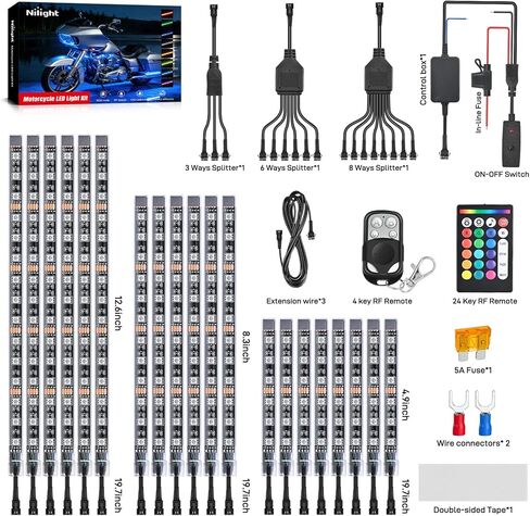 Nilight 20PCS Motorcycle RGB LED Light Kit Waterproof Multi Color Atmosphere Neon Accent Lights Lamp APP and Remote Control Underbody Strips for Harley Davidson Honda Kawasaki Yamaha Suzuki in Kuwait