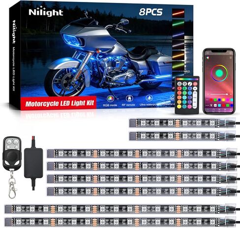Nilight 20PCS Motorcycle RGB LED Light Kit Waterproof Multi Color Atmosphere Neon Accent Lights Lamp APP and Remote Control Underbody Strips for Harley Davidson Honda Kawasaki Yamaha Suzuki in Kuwait