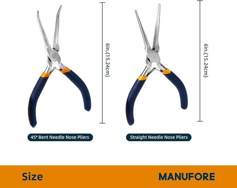 MANUFORE 2pcs 6 Inch Mini Needle Nose Pliers Set (Smooth Jaw), Straight and 45° Bent Long Nose Pliers with Comfortable Grip for Precision Handmade Craft, Jewelry Making Supplies in Saudi Arabia