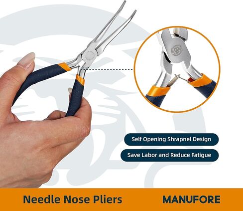 MANUFORE 2pcs 6 Inch Mini Needle Nose Pliers Set (Smooth Jaw), Straight and 45° Bent Long Nose Pliers with Comfortable Grip for Precision Handmade Craft, Jewelry Making Supplies in Saudi Arabia