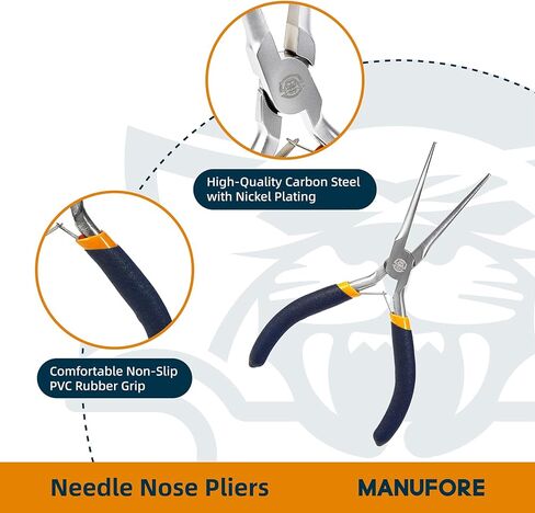 MANUFORE 2pcs 6 Inch Mini Needle Nose Pliers Set (Smooth Jaw), Straight and 45° Bent Long Nose Pliers with Comfortable Grip for Precision Handmade Craft, Jewelry Making Supplies in Saudi Arabia