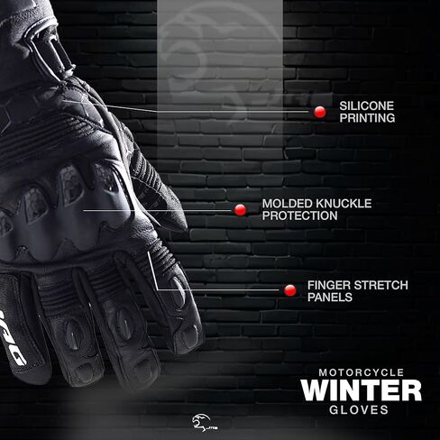 J.A.G. Winter Leather Motorcycle Gloves for Men – Warm Lining Touchscreen Gloves with Knuckle Protection for Motorbike Riding in Saudi Arabia
