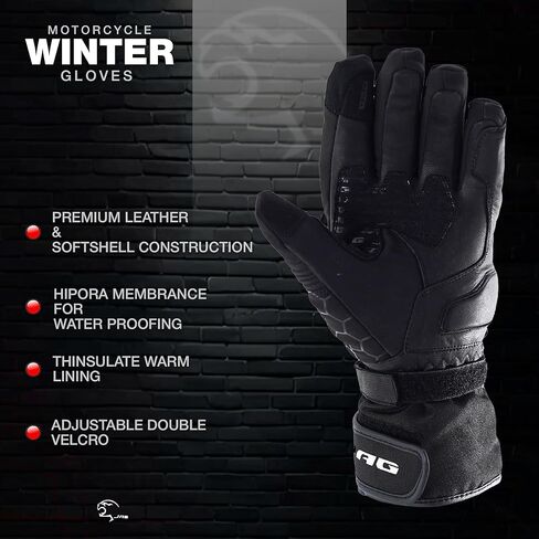 J.A.G. Winter Leather Motorcycle Gloves for Men – Warm Lining Touchscreen Gloves with Knuckle Protection for Motorbike Riding in Saudi Arabia