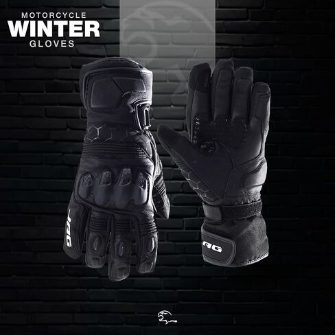 J.A.G. Winter Leather Motorcycle Gloves for Men – Warm Lining Touchscreen Gloves with Knuckle Protection for Motorbike Riding in Saudi Arabia