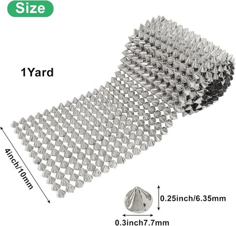 Jiozermi 12 Row of Flat Back Studs, Silver Sew on Spikes Trim for Arts and Crafts, Metallic Rivet Embellishment for Jacket Denim Shoes Bag DIY, 1 Yard in Kuwait