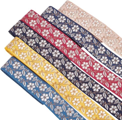12 Yards Jacquard Ribbon Trim 1-3/8 Inch Flower Embroidery Woven Ribbon Trim 6 Colors Floral Embroidered Fabric Trims for DIY Sewing Craft Embellishments Clothes Home Decor Gift Wrapping in Kuwait