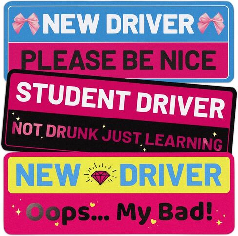3pcs New Driver Magnet for Car, 10x3.5 Inch Funny Student Driver Magnet Sticker Reflective Magnetic Bumper Stickers Waterproof Removable Novice Safety Sign in Kuwait