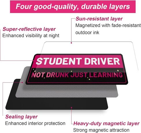 3pcs New Driver Magnet for Car, 10x3.5 Inch Funny Student Driver Magnet Sticker Reflective Magnetic Bumper Stickers Waterproof Removable Novice Safety Sign in Kuwait