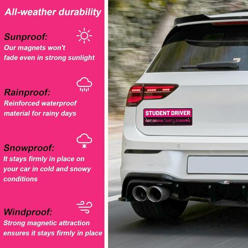 3pcs New Driver Magnet for Car, 10x3.5 Inch Funny Student Driver Magnet Sticker Reflective Magnetic Bumper Stickers Waterproof Removable Novice Safety Sign in Kuwait