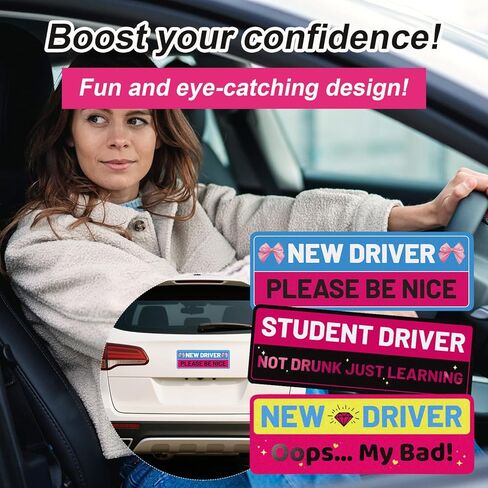 3pcs New Driver Magnet for Car, 10x3.5 Inch Funny Student Driver Magnet Sticker Reflective Magnetic Bumper Stickers Waterproof Removable Novice Safety Sign in Kuwait