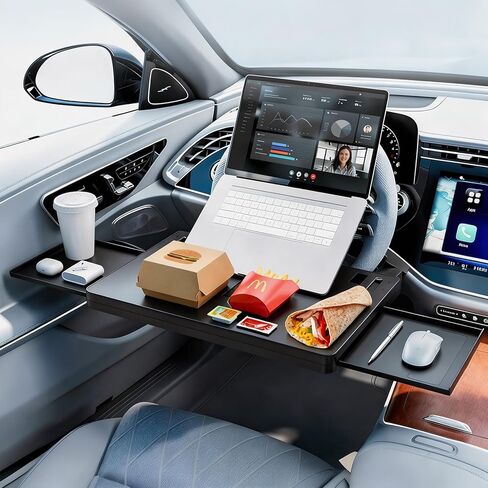 Steering Wheel Tray for Car - Adjustable Laptop Tray for Car & Food Desk, Non-Slip Universal Car Table for Eating, Work, Travel (Black) in Saudi Arabia