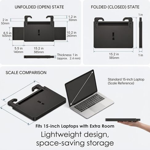 Steering Wheel Tray for Car - Adjustable Laptop Tray for Car & Food Desk, Non-Slip Universal Car Table for Eating, Work, Travel (Black) in Saudi Arabia