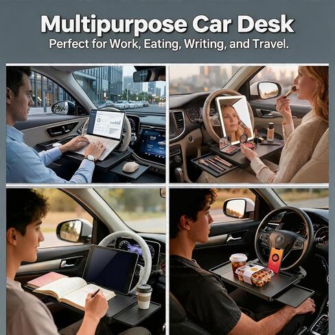 Steering Wheel Tray for Car - Adjustable Laptop Tray for Car & Food Desk, Non-Slip Universal Car Table for Eating, Work, Travel (Black) in Saudi Arabia