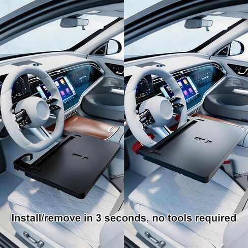 Steering Wheel Tray for Car - Adjustable Laptop Tray for Car & Food Desk, Non-Slip Universal Car Table for Eating, Work, Travel (Black) in Saudi Arabia