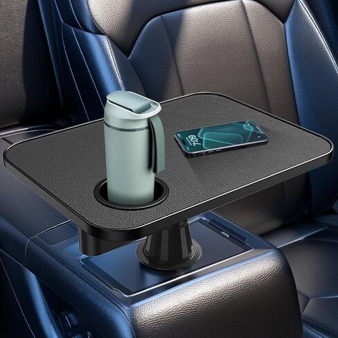 Car Tray& Car Desk for Laptop,Dual 360° Rotating,Anti Slip Leather Surface, Food Tray, Cup Holder Table Compatible with Tesla Model Y/3/S, Ford F150/Explorer/Maverick/Home Theater Seating (Black) in Saudi Arabia