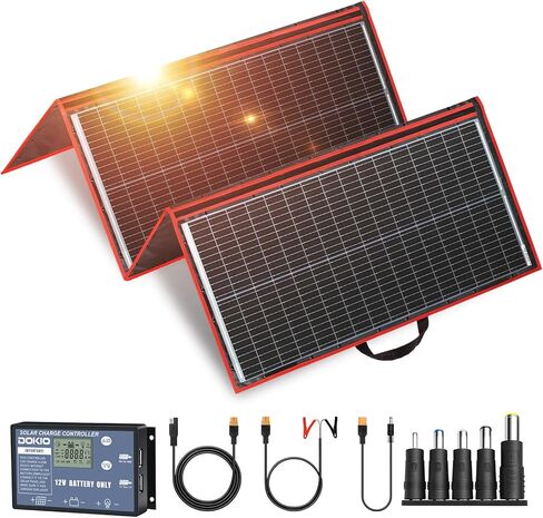 DOKIO 300W Portable Foldable Solar Panel Kit, Compact 19.3x37.4in Design 15.2lb with Standalone Controller and USB, Monocrystalline Charger for 12V Batteries, Power Stations, RV Camping Emergency Use in Saudi Arabia