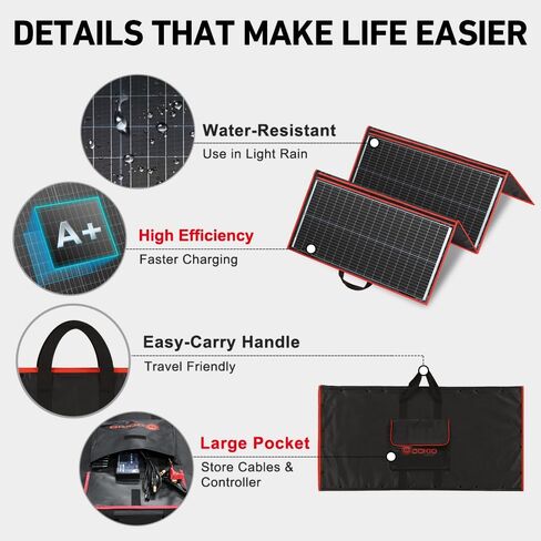 DOKIO 300W Portable Foldable Solar Panel Kit, Compact 19.3x37.4in Design 15.2lb with Standalone Controller and USB, Monocrystalline Charger for 12V Batteries, Power Stations, RV Camping Emergency Use in Saudi Arabia