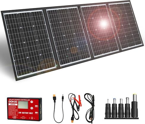 DOKIO 300W Portable Foldable Solar Panel Kit, Compact 19.3x37.4in Design 15.2lb with Standalone Controller and USB, Monocrystalline Charger for 12V Batteries, Power Stations, RV Camping Emergency Use in Saudi Arabia
