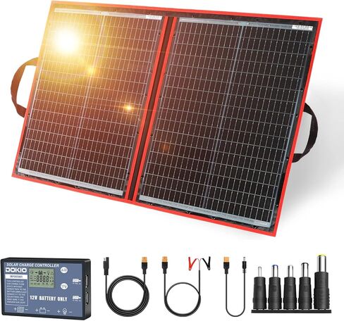 DOKIO 300W Portable Foldable Solar Panel Kit, Compact 19.3x37.4in Design 15.2lb with Standalone Controller and USB, Monocrystalline Charger for 12V Batteries, Power Stations, RV Camping Emergency Use in Saudi Arabia
