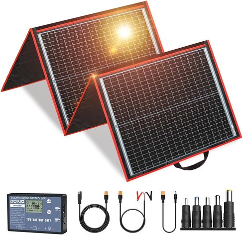 DOKIO 300W Portable Foldable Solar Panel Kit, Compact 19.3x37.4in Design 15.2lb with Standalone Controller and USB, Monocrystalline Charger for 12V Batteries, Power Stations, RV Camping Emergency Use in Saudi Arabia